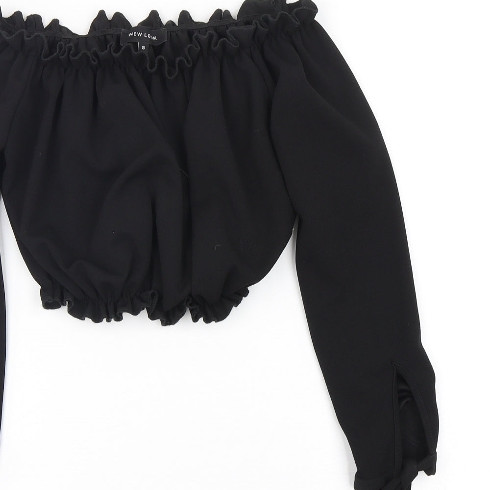 Womens UK Size 8 New Look Black Cropped Blouse