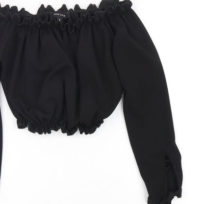 Womens UK Size 8 New Look Black Cropped Blouse