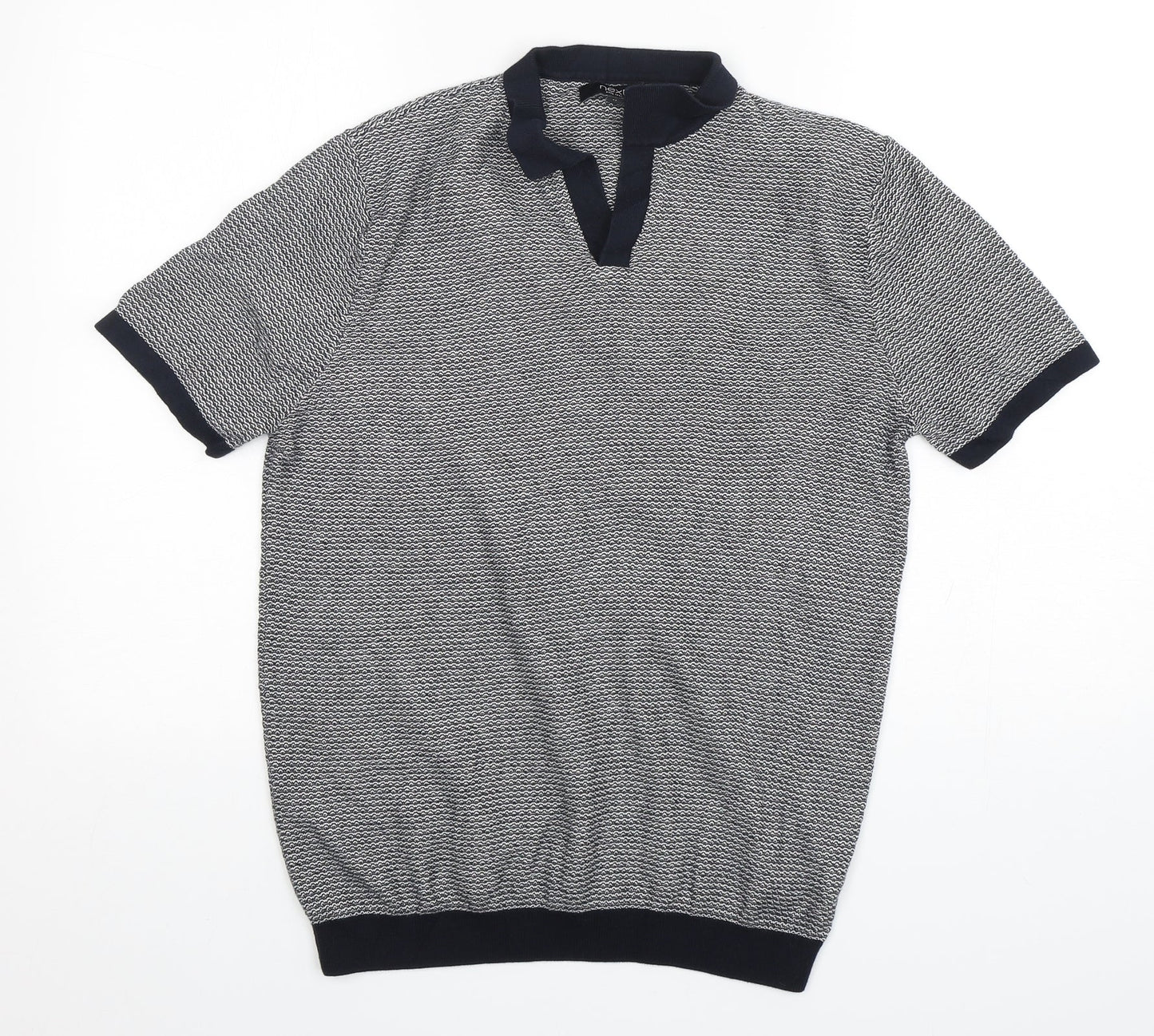 NEXT Mens Blue Collared Striped Cotton Pullover Jumper Size M