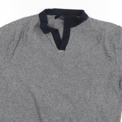 NEXT Mens Blue Collared Striped Cotton Pullover Jumper Size M