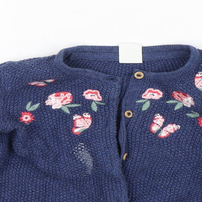 H&M Girls Blue Floral Cotton Cardigan Jumper Size 18-24 Months  Button