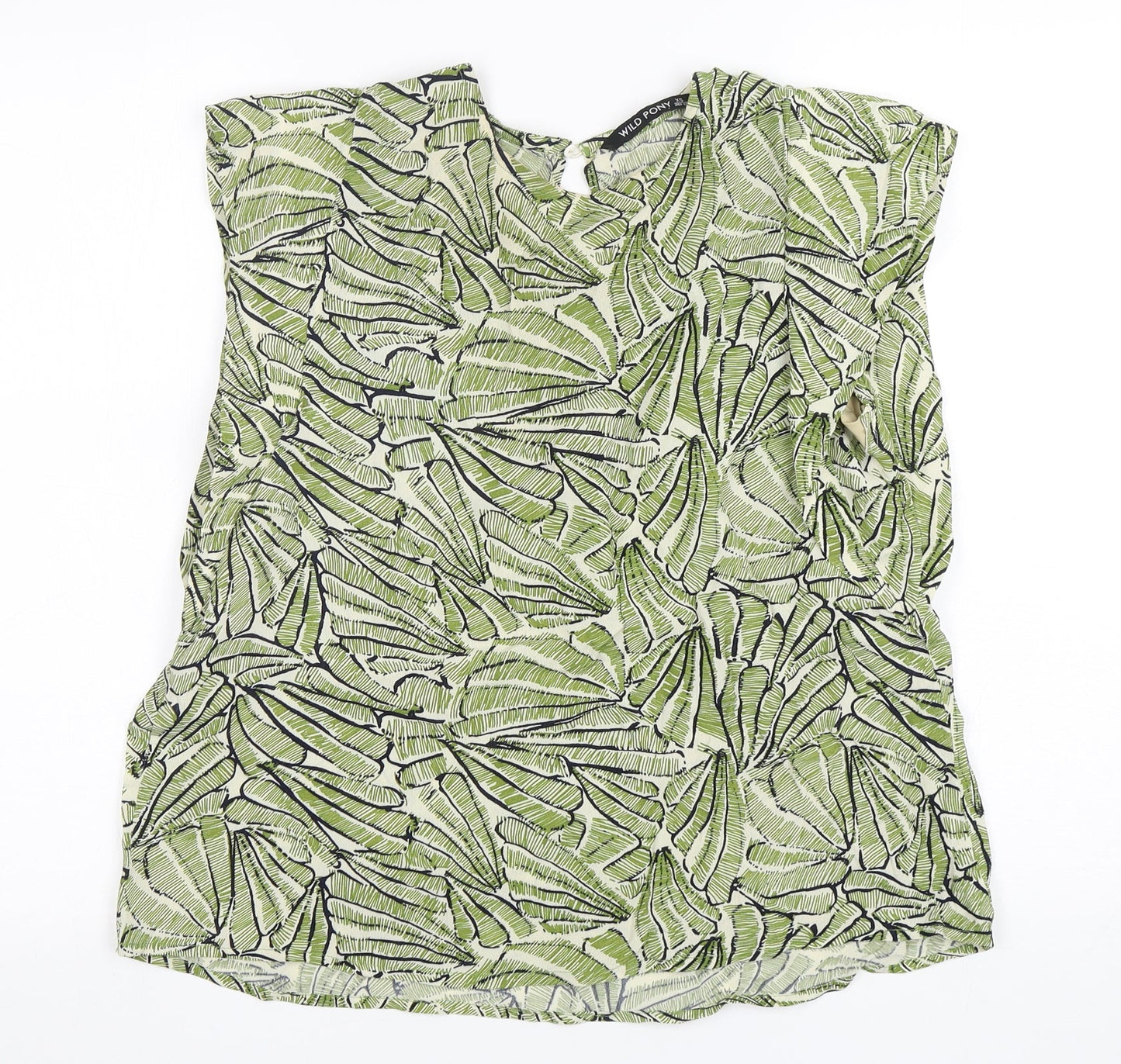 Wild Pony Womens Green Floral Viscose Basic Blouse Size XS Round Neck