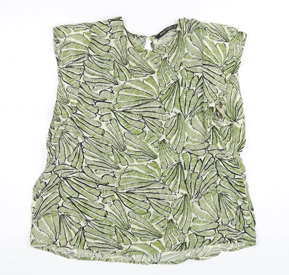 Wild Pony Womens Green Floral Viscose Basic Blouse Size XS Round Neck
