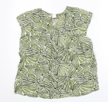 Wild Pony Womens Green Floral Viscose Basic Blouse Size XS Round Neck