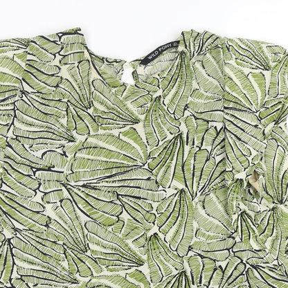 Wild Pony Womens Green Floral Viscose Basic Blouse Size XS Round Neck