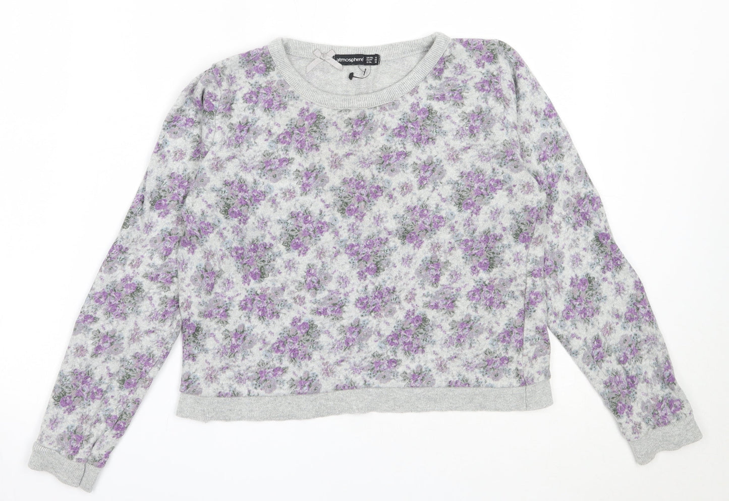 Atmosphere Womens Grey Floral Cotton Pullover Sweatshirt Size 12