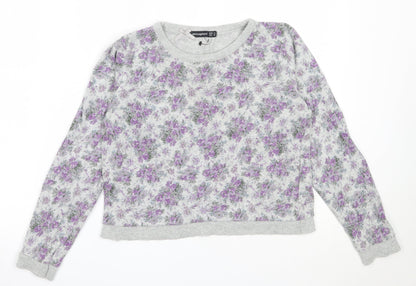 Atmosphere Womens Grey Floral Cotton Pullover Sweatshirt Size 12
