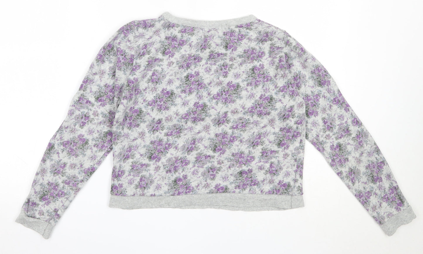 Atmosphere Womens Grey Floral Cotton Pullover Sweatshirt Size 12