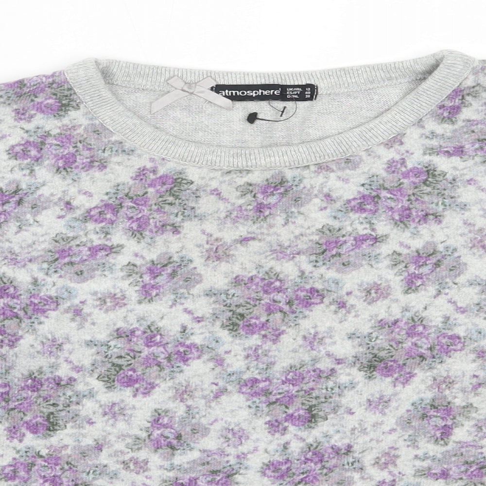 Atmosphere Womens Grey Floral Cotton Pullover Sweatshirt Size 12