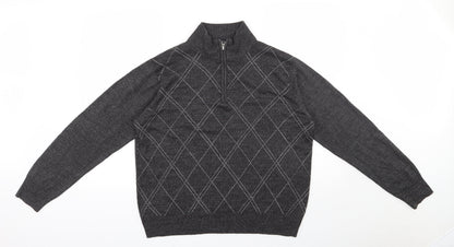 Geoffrey Beene Mens Grey High Neck Argyle/Diamond Acrylic Pullover Jumper Size M