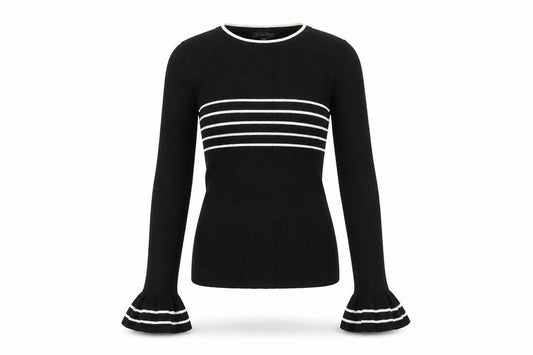 Front view of Miss Selfridge women’s black round neck viscose jumper, size UK 8