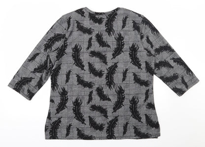 Bicalla  Womens Black Houndstooth Viscose Jersey T-Shirt Size L Scoop Neck - Feather pattern