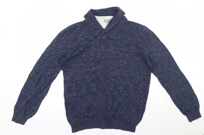 TU Mens Blue Round Neck  Cotton Pullover Jumper Size S