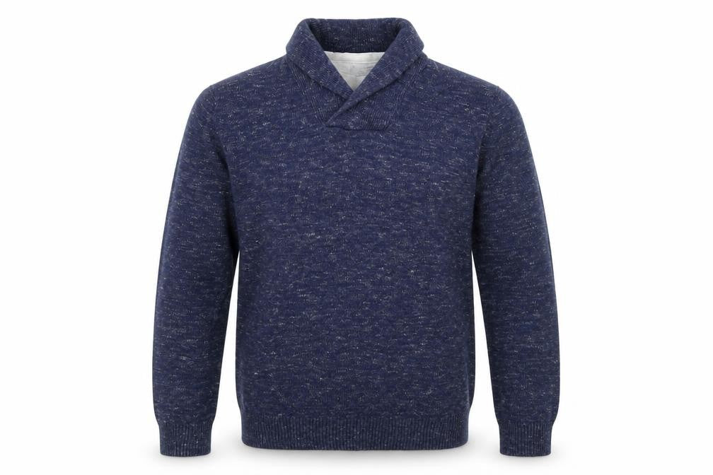 Front view of Tu men’s blue round neck cotton jumper, size S