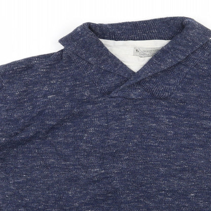TU Mens Blue Round Neck  Cotton Pullover Jumper Size S