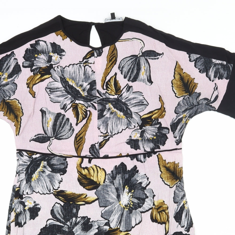 Warehouse Womens Pink Floral Viscose Shift  Size 6  Round Neck Pullover