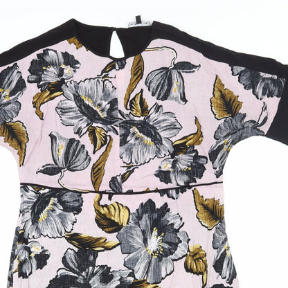 Warehouse Womens Pink Floral Viscose Shift  Size 6  Round Neck Pullover