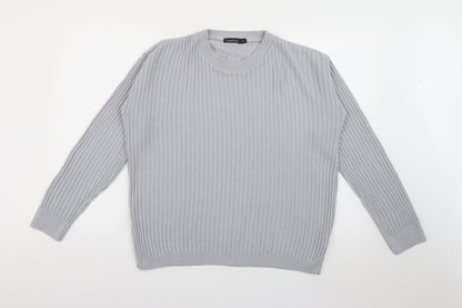 Boohoo Womens Grey Crew Neck  Acrylic Pullover Jumper Size M