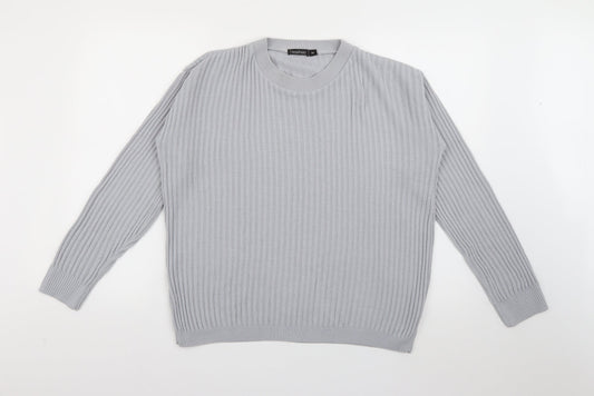Boohoo Womens Grey Crew Neck  Acrylic Pullover Jumper Size M