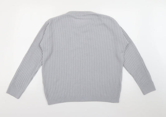 Boohoo Womens Grey Crew Neck  Acrylic Pullover Jumper Size M