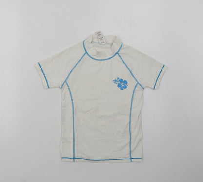 NEXT Girls White  Nylon Basic T-Shirt Size 7-8 Years Mock Neck  - Flower