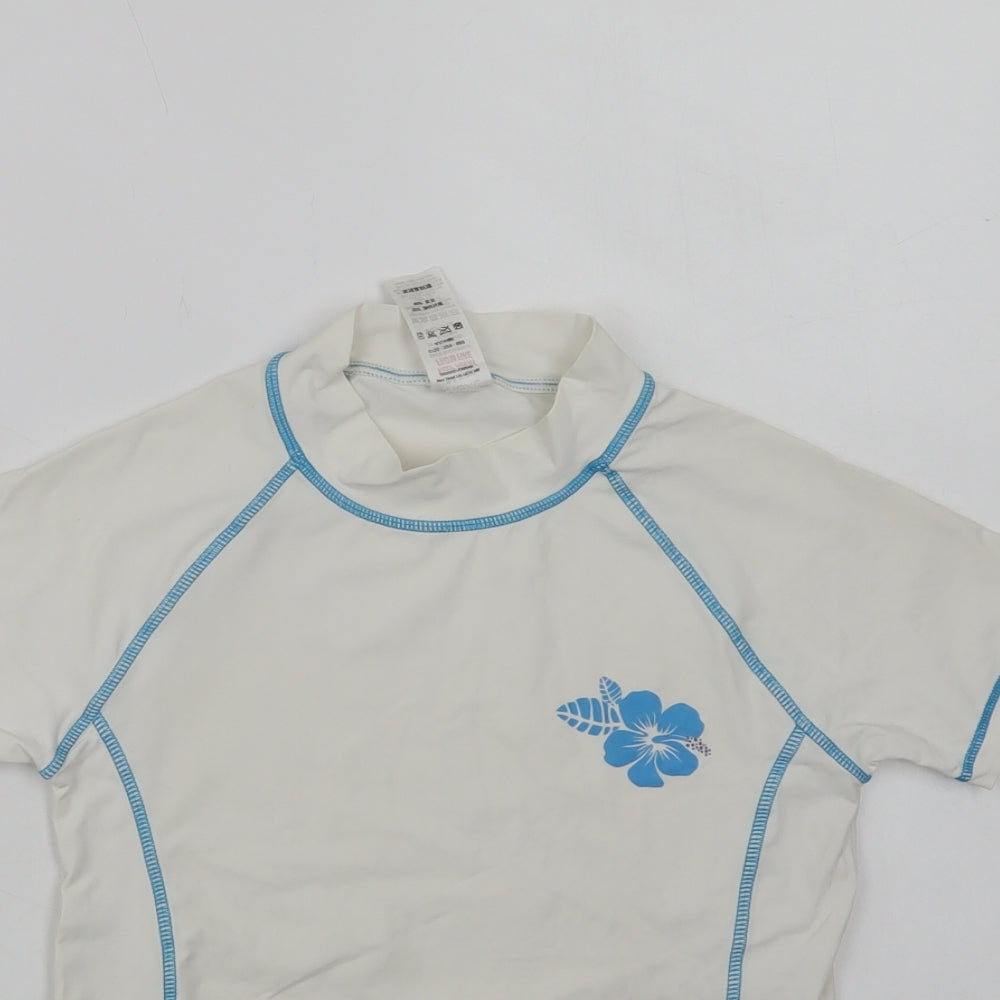 NEXT Girls White  Nylon Basic T-Shirt Size 7-8 Years Mock Neck  - Flower