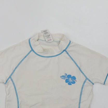 NEXT Girls White  Nylon Basic T-Shirt Size 7-8 Years Mock Neck  - Flower