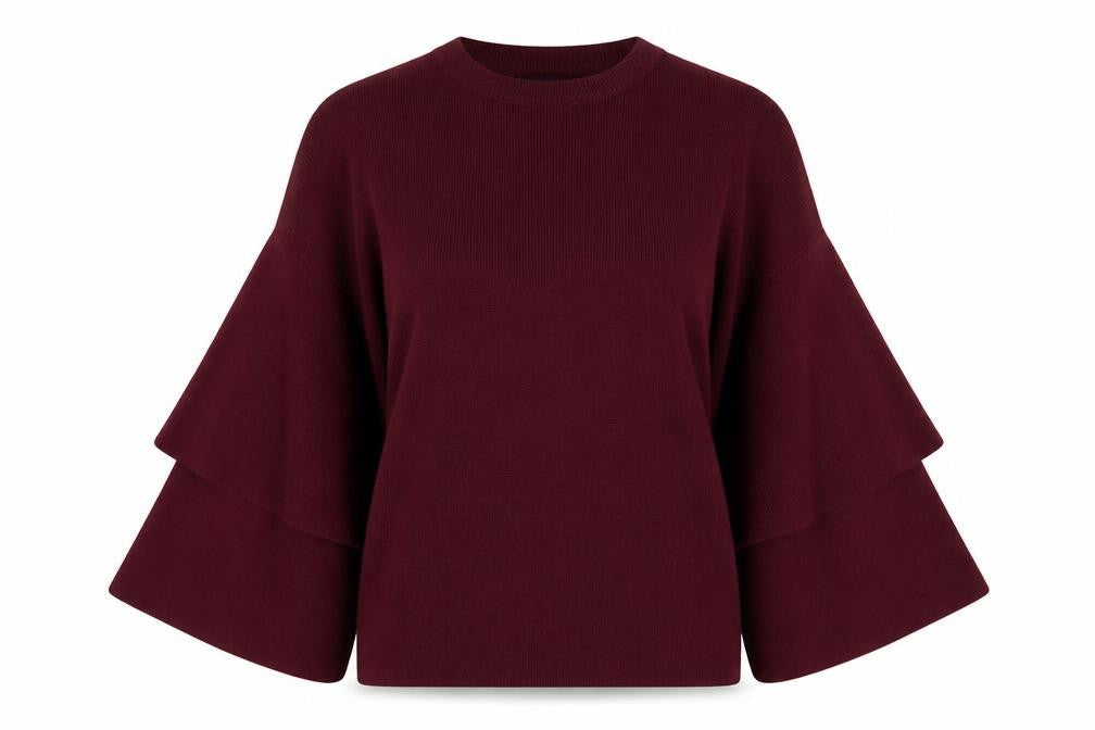 Front view of New Look women’s purple crew neck viscose jumper, size UK 10