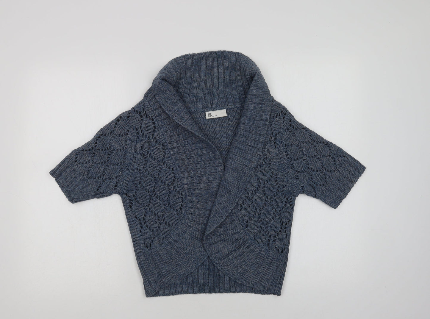 BHS Womens Blue Collared  Acrylic Cardigan Jumper Size 12