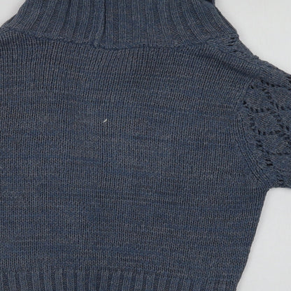 BHS Womens Blue Collared  Acrylic Cardigan Jumper Size 12