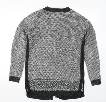 Gap Womens Grey V-Neck Geometric Acrylic Cardigan Jumper Size XS