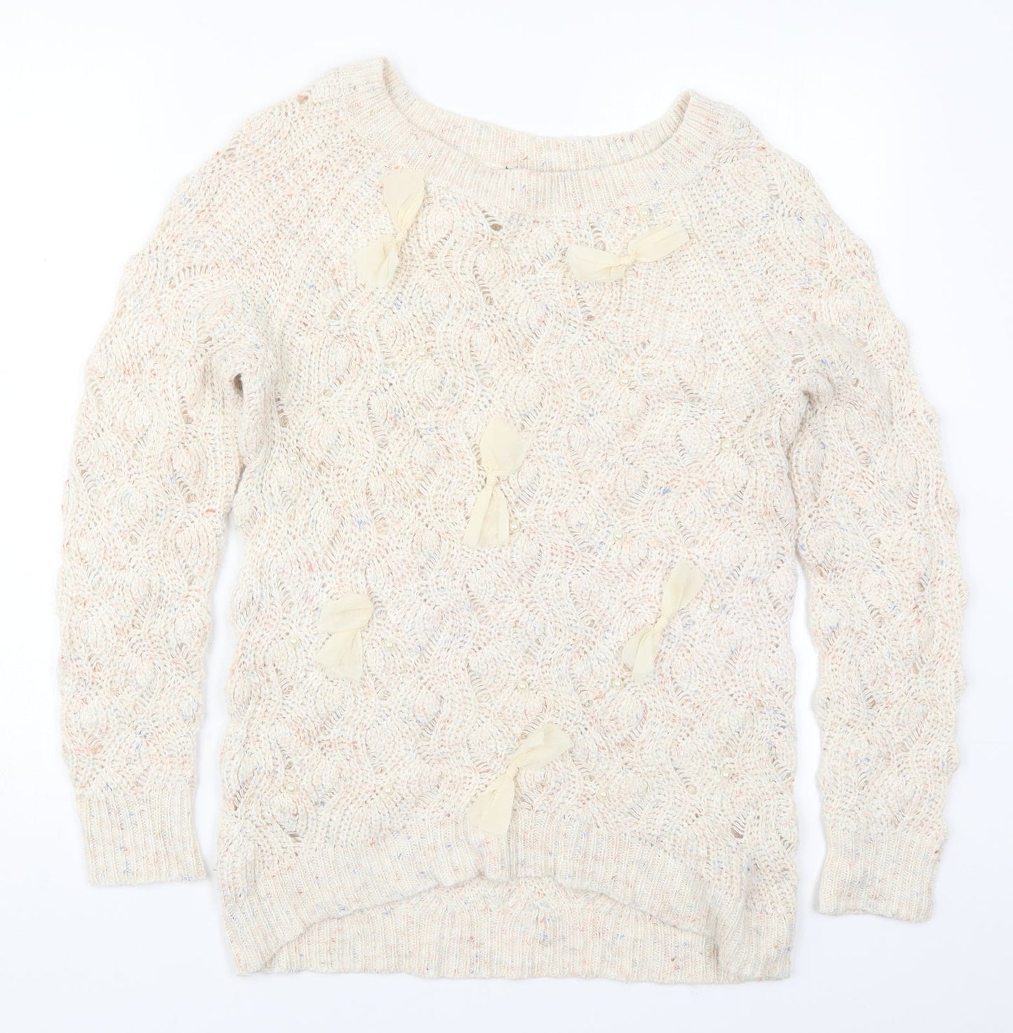 George Womens Beige Round Neck  Acrylic Pullover Jumper Size 10