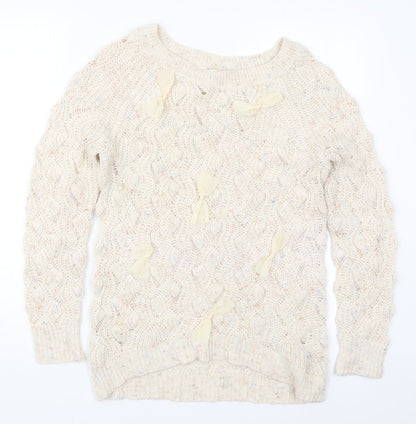 George Womens Beige Round Neck  Acrylic Pullover Jumper Size 10