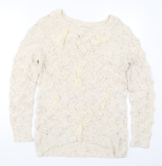 George Womens Beige Round Neck  Acrylic Pullover Jumper Size 10