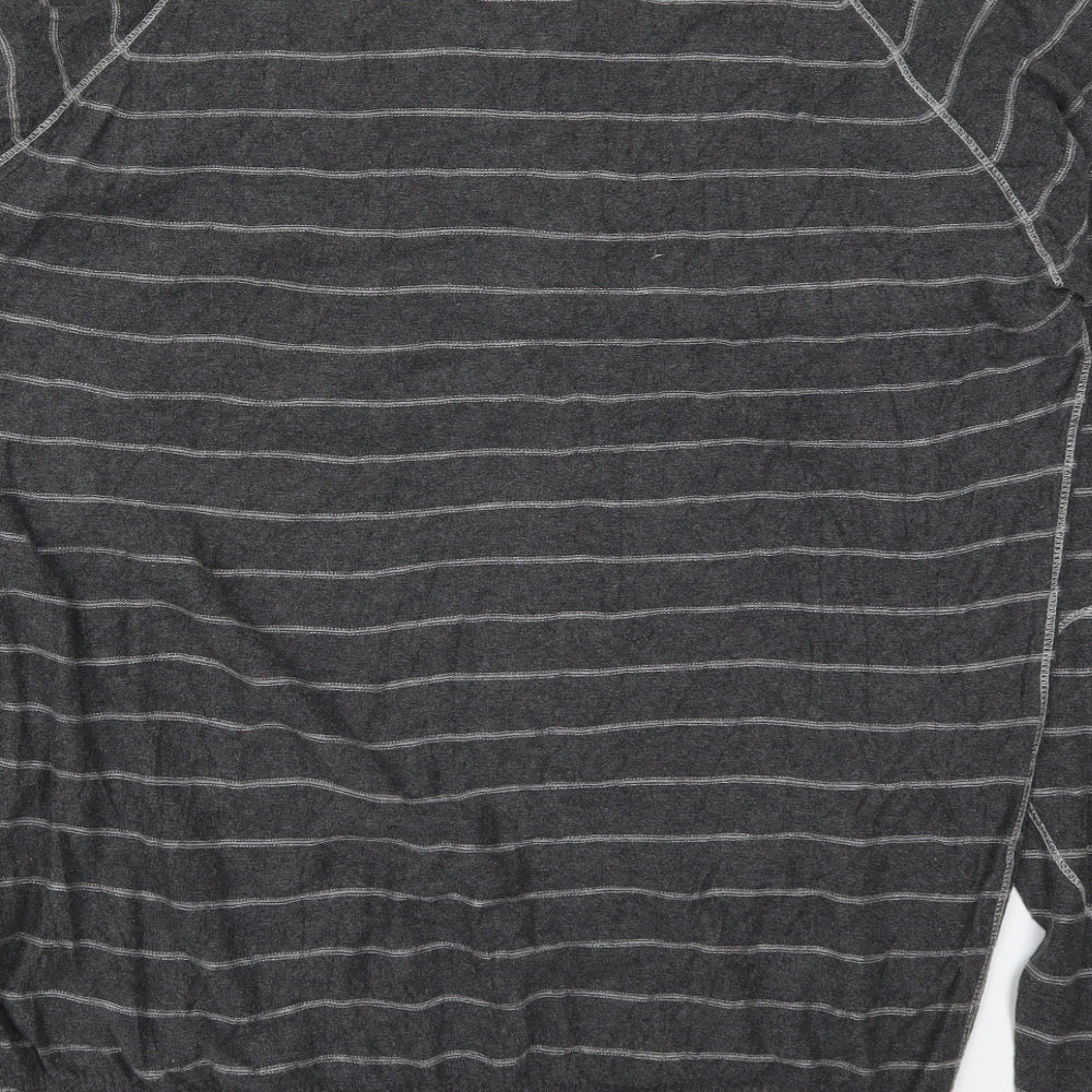 Fresh Mens Grey V-Neck Striped Cotton Pullover Jumper Size 2XL