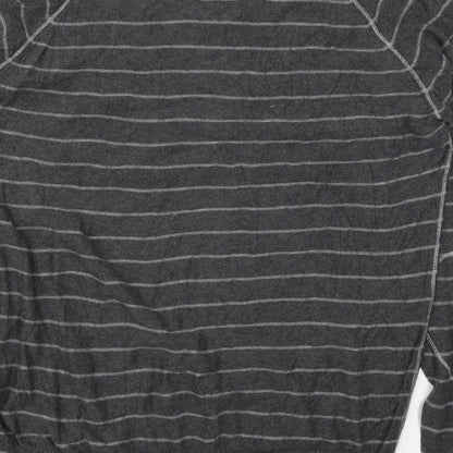 Fresh Mens Grey V-Neck Striped Cotton Pullover Jumper Size 2XL