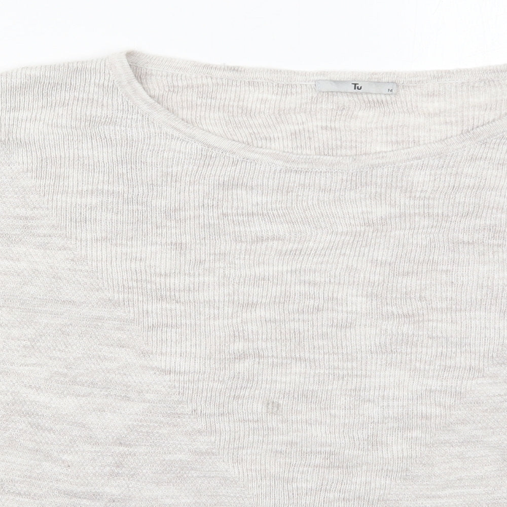 TU Womens Beige Round Neck  Acrylic Pullover Jumper Size 16