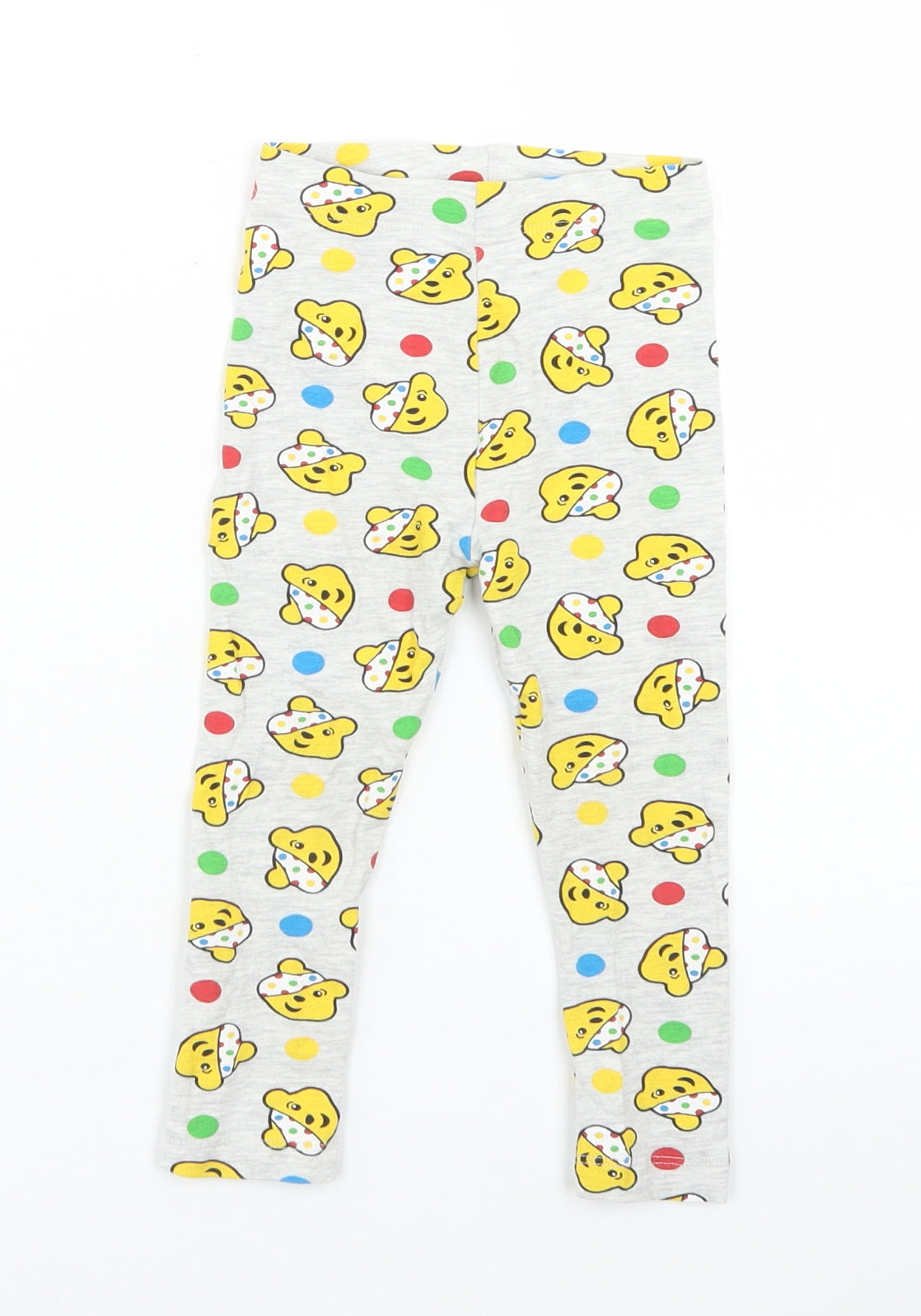 George Girls Grey Spotted Cotton Jogger Leggings Size 12-18 Months   - Pudsey Bear Children in Need