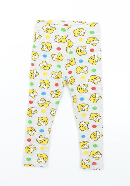 George Girls Grey Spotted Cotton Jogger Leggings Size 12-18 Months   - Pudsey Bear Children in Need