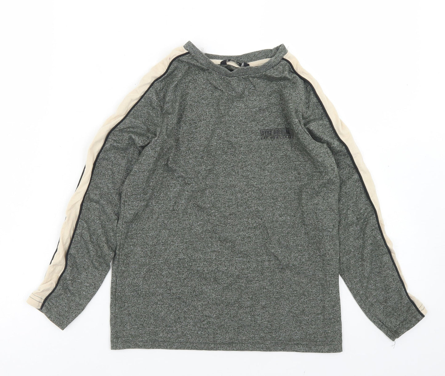 George Boys Green Colourblock Cotton Basic T-Shirt Size 7-8 Years Crew Neck