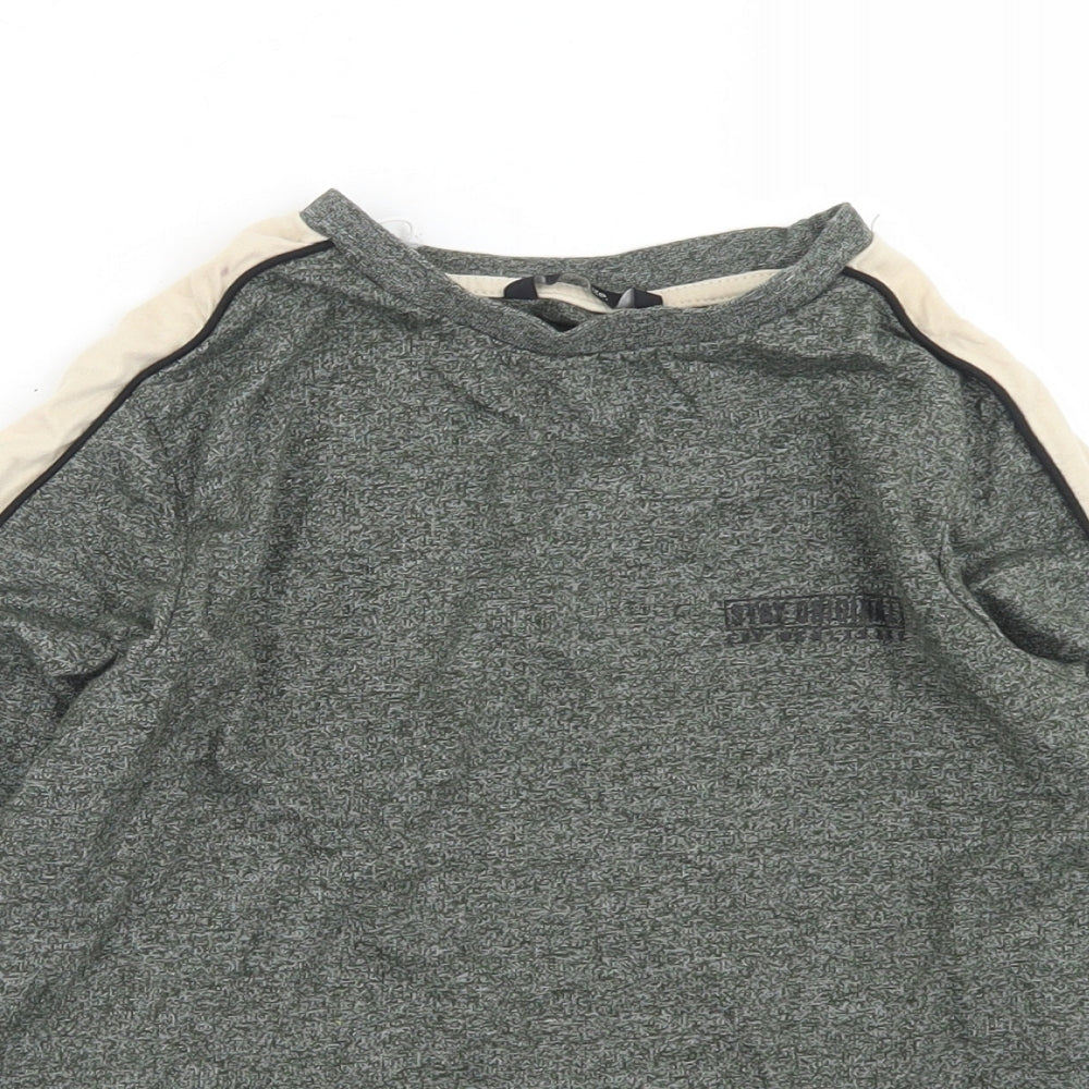 George Boys Green Colourblock Cotton Basic T-Shirt Size 7-8 Years Crew Neck