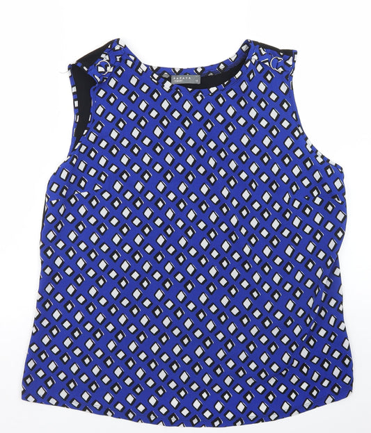 Papaya Womens Blue Argyle/Diamond Polyester Basic Blouse Size 16 Round Neck