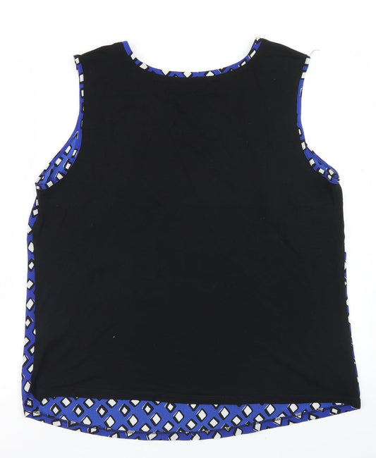 Papaya Womens Blue Argyle/Diamond Polyester Basic Blouse Size 16 Round Neck