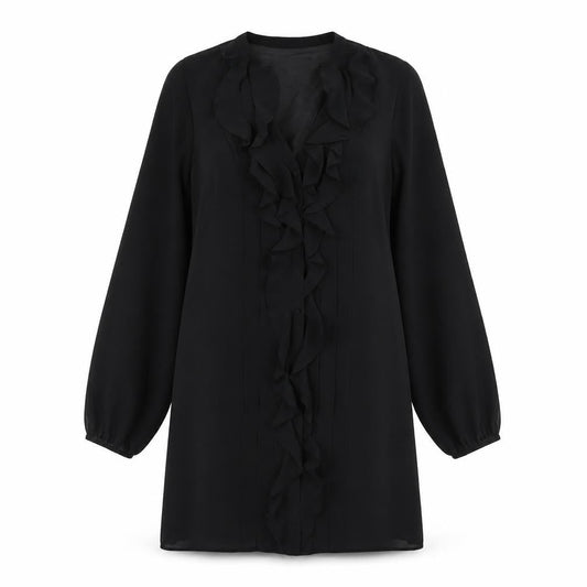 Front view of Coast women’s black polyester a-line, size UK 10, round neck button