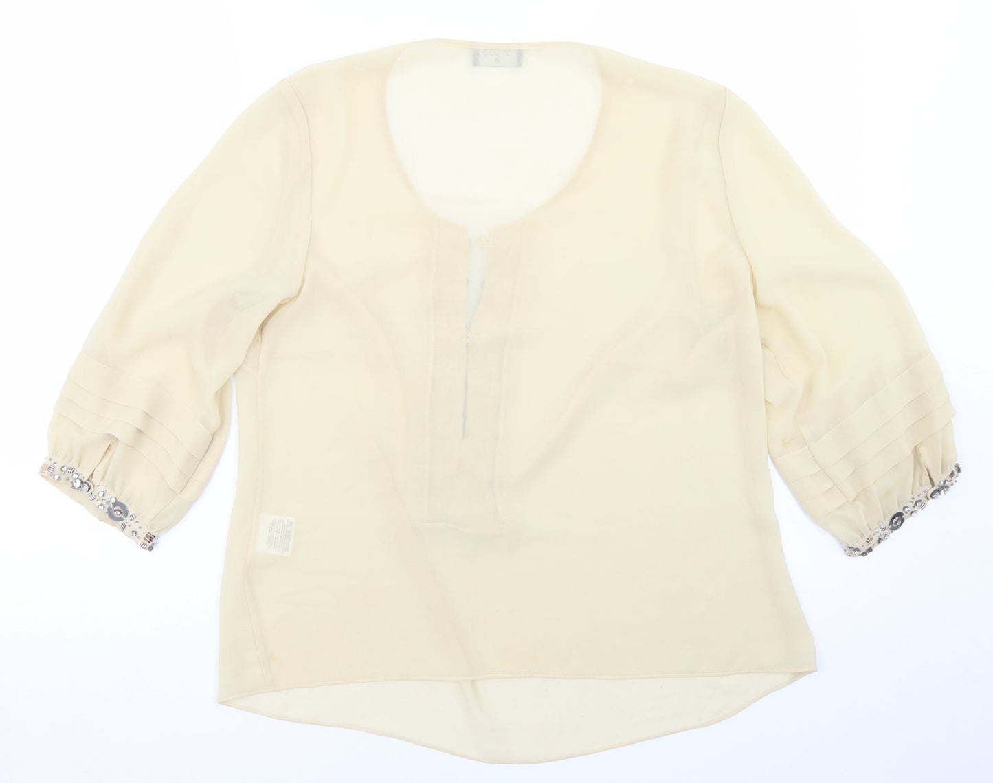 arruba Womens Beige  Polyester Basic Blouse Size 12 Round Neck