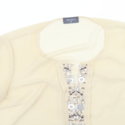 arruba Womens Beige  Polyester Basic Blouse Size 12 Round Neck