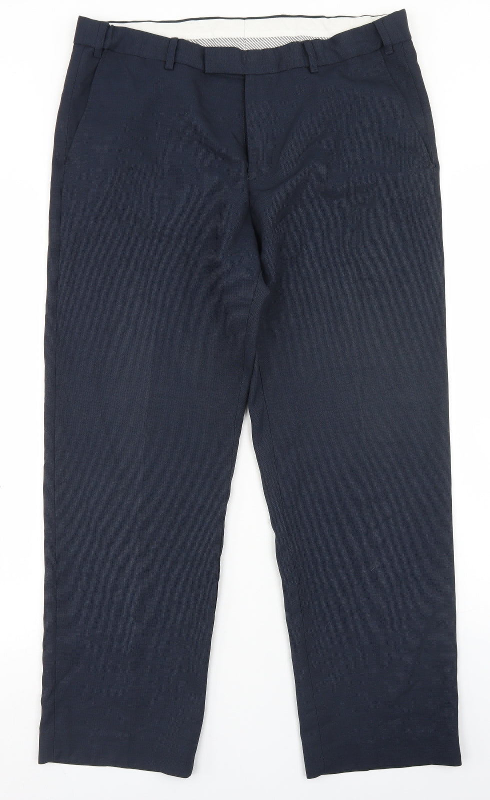 Dunnes Stores Mens Blue  Polyester Dress Pants Trousers Size 34 in L29 in Regular Hook & Eye