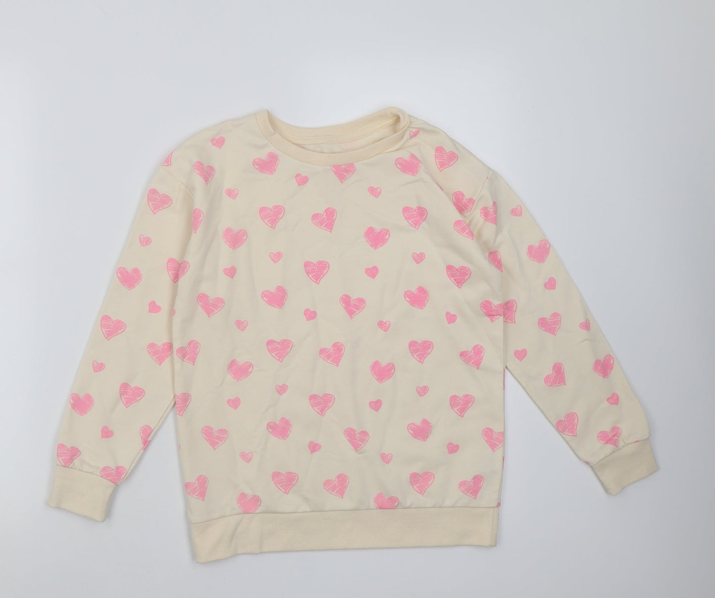 Dunnes Stores Girls Ivory Geometric Cotton Pullover Sweatshirt Size 9-10 Years  Pullover - Heart pattern