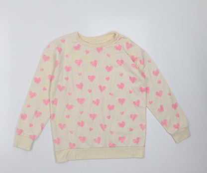 Dunnes Stores Girls Ivory Geometric Cotton Pullover Sweatshirt Size 9-10 Years  Pullover - Heart pattern