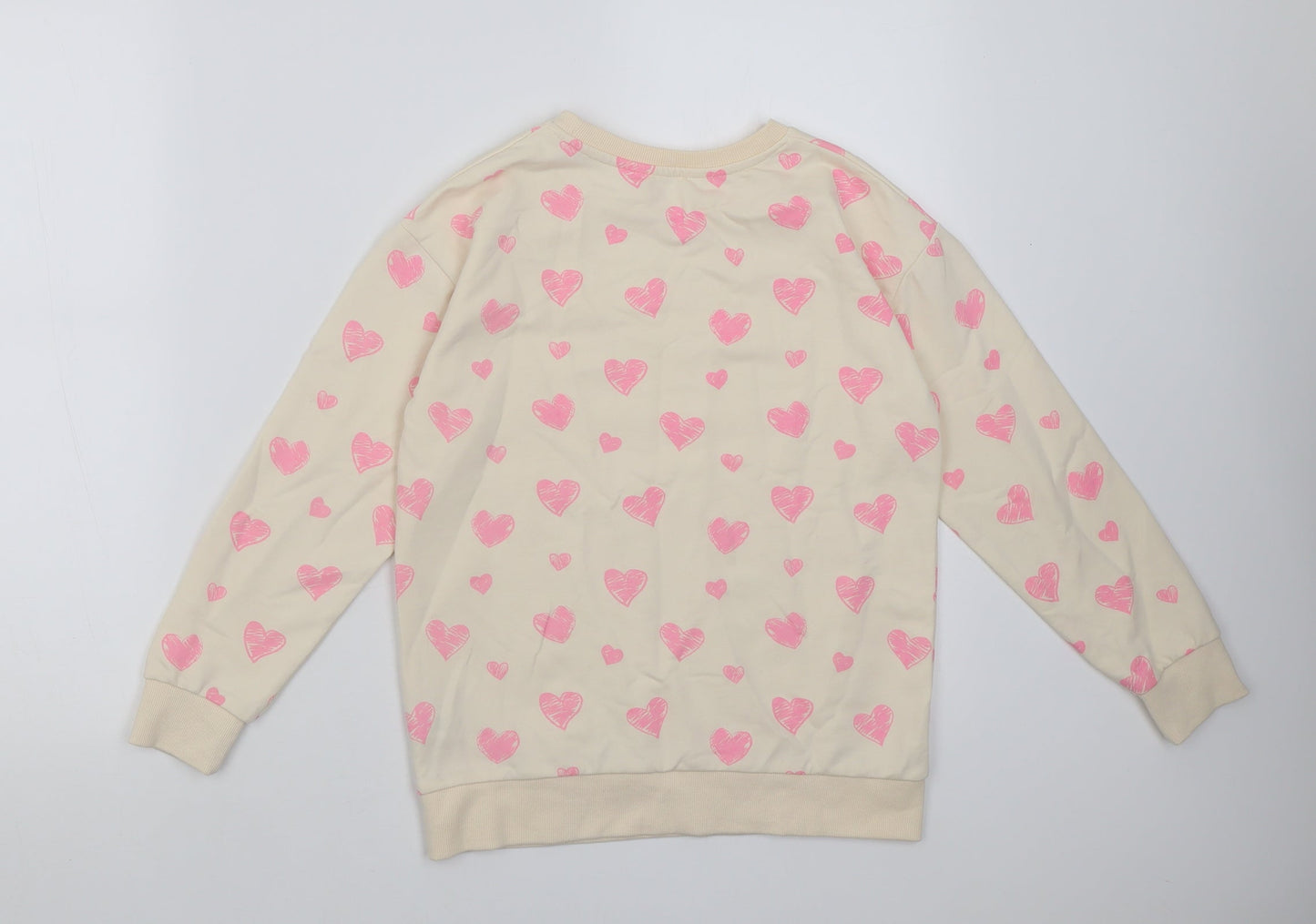 Dunnes Stores Girls Ivory Geometric Cotton Pullover Sweatshirt Size 9-10 Years  Pullover - Heart pattern